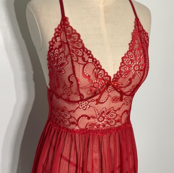 New Red Lace Chemise Lingerie Set - Picture 2 of 6